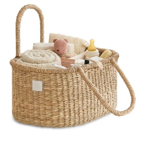 BEBE BASK Premium Baby Diaper Caddy Organizer - Artisan-Made Seagrass Basket With Cotton Divider - Award-Winning & Luxury Diaper Caddy Basket (ROSA)