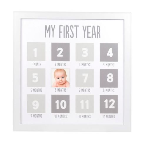 Pearhead® 12-Photo First Year Wood Frame in White