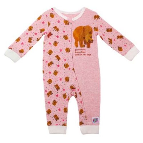 World of Eric Carle Brown Bear One Piece Zippered Coverall Pajamas, Pink Bear Print, 12M