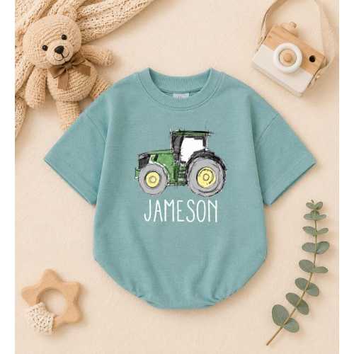 Personalized Tractor Baby Romper, Custom Farm Outfit, Country Boy Gift