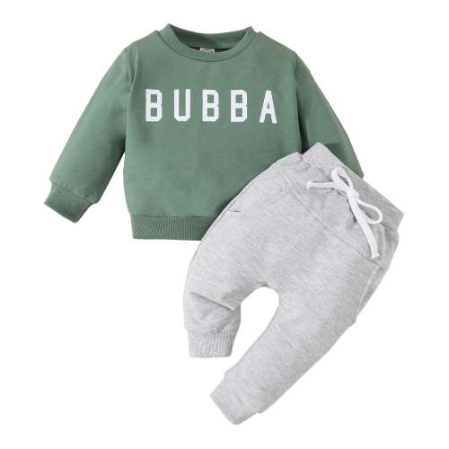 Atogsazn Newborn Boys Fall Winter Clothes Set Toddler Letter Printed Sweatshirt and Pants Outfit Clothes Green 0-6 Months