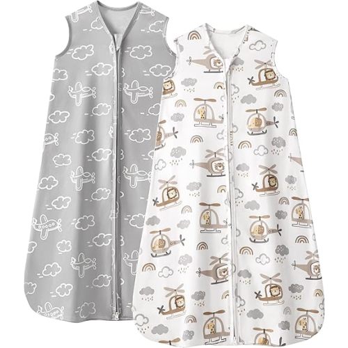 Baby Sleep Sack 12-18 Months, 0.5 TOG Wearable Blanket for Baby Boy and Girl, 2-Way Zipper Toddler Sleeping Bag 2 Pack, Lightweight Sleep Sacks Grey Helicopter（Large）