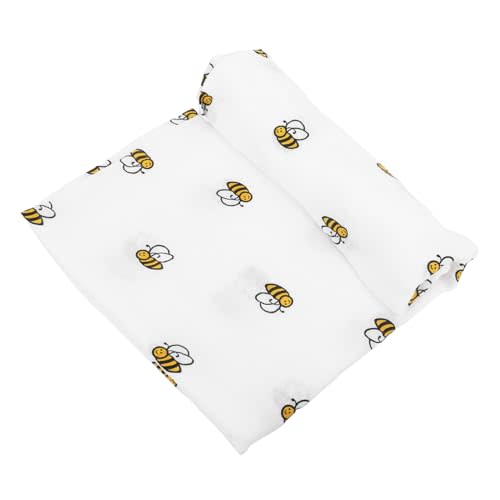 Newborn Baby Swaddle Blanket 47X47 Inch Muslin Gauze Wrap Lightweight Breathable Cotton Infant Swaddling Blanket with Bee Pattern for Bath and Sleep