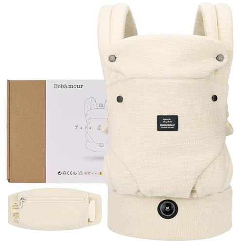 Bebamour Baby Carrier Ergonomic Infant Carrier for 7-32lbs, Adjustable Knob for Baby Hip Healthy Develop, Soft Cotton Infant Carrier,Front and Back Baby Carrier with 2 Teething Pads (White)