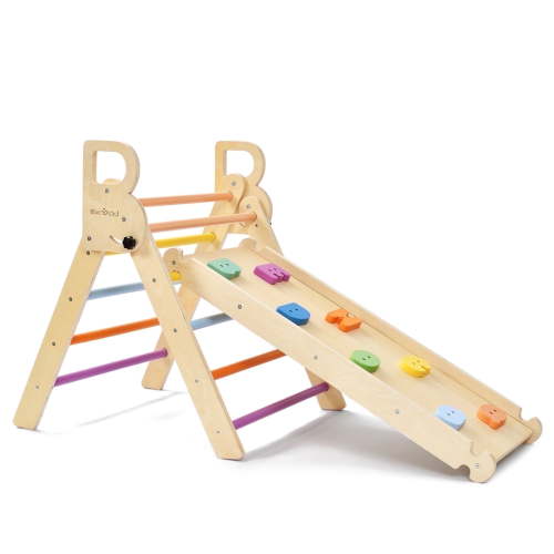 Buballino Montessori Climber and Ramp Set, 2-Piece Wooden Indoor Playground for Toddlers and Preschoolers