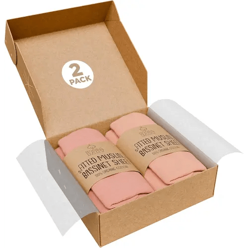 Bassinet Fitted Sheets - Compatible with Delta Children and Simmons Kids Bassinet | 100% Organic Muslin Cotton - Light Pink + Dark Pink | 30x16 (2 Pack)