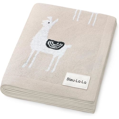 Unisex Cozy Receiving Swaddle Cuddle Stroller Crib Stroller 100% Fine Loomed Cotton Blanket - Quilt Blanket for Newborns, Infants Toddler, Boys and Girls (Llama - Cream)