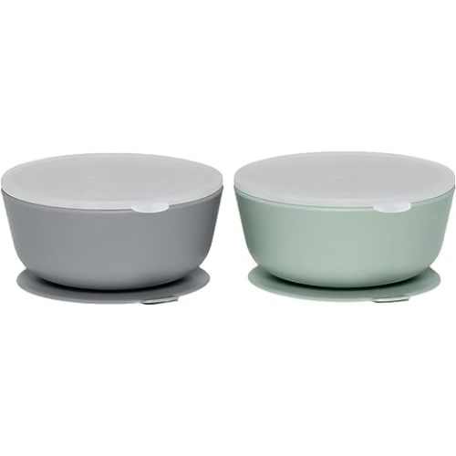 WeeSprout Suction Bowls for Baby & Toddlers (Set of 2) - 100% Silicone w/Plastic Lid - Leak Proof Feeding Supplies - Dishwasher & Microwave Safe Infant Dinnerware w/Extra Strong Base