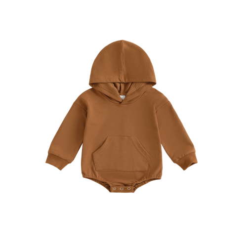 BemeyourBBs Newborn Baby Boy Girl Hoodie Sweatshirt Infant Bubble Romper Long Sleeve Solid Kangaroo Pocket Hooded Sweatshirts Rompers Baby Fall Winter Spring Outfits