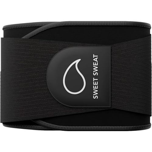 Sports Research Sweet Sweat Waist Trimmer Pro Series - Premium Sweat Enahancing Fitness Belt w/Adjustable Straps for Back Support & Tighter Cinch - Black, (XS-S)
