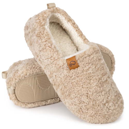 DualTop Women's Soft Curly Comfy Full Slippers Memory Foam Lightweight House Shoes Cozy Warm Loafer with Polar Fleece Lining