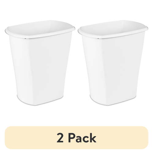 (2 pack) Sterilite Large Kitchen Trash Can, 10 Gallon Plastic Garbage Bin with No Lid, White