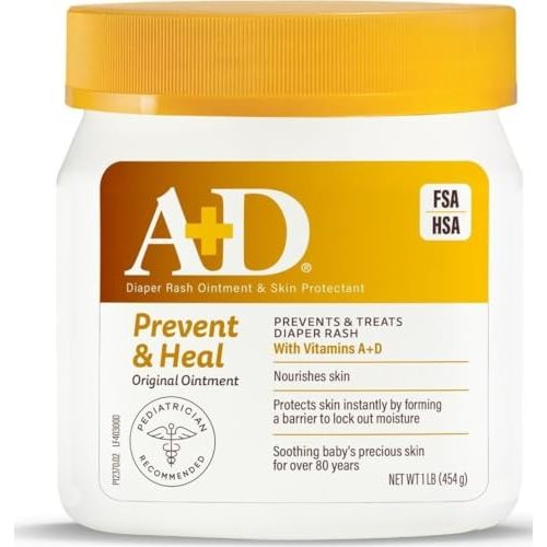 A+D Original Diaper Rash Ointment Prevents & Treats Diaper Rash, Moisturizing Skin Protectant with Vitamins A & D, Healing Skin Ointment for Dry and Cracked Skin 16 oz