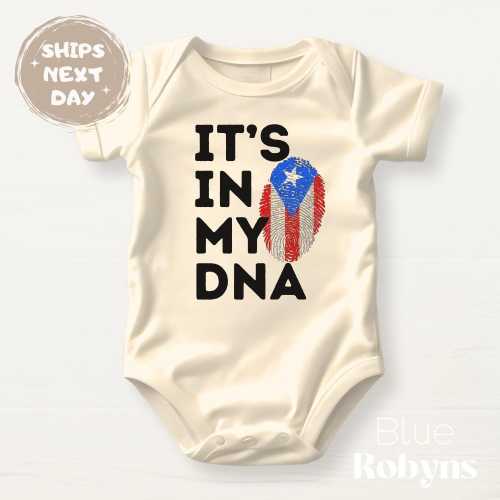 Puerto Rican Flag Shirt It’s In My DNA Boricuas Baby Bodysuit Cute Puertorros Tshirt Baby Shower Gift for Borincanos Family Tee Spanish