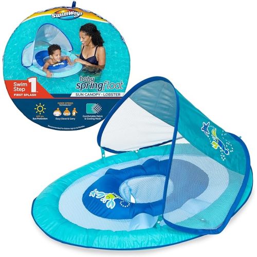 SwimWays Baby Spring Float with Adjustable Canopy and UPF Sun Protection, Blue Lobster - 3 - Blue Lobster