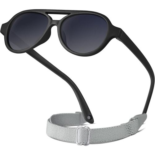 RIVBOS Baby Aviator Wrap Polarized UV400 Sunglasses Soft Frame Secure Strap Toddler,Infant and Newborn (0-18 Months) RBK068