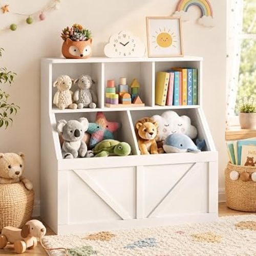 Garvee Kids Bookshelf and Toy Storage Organizer, Nursery & Playroom, White