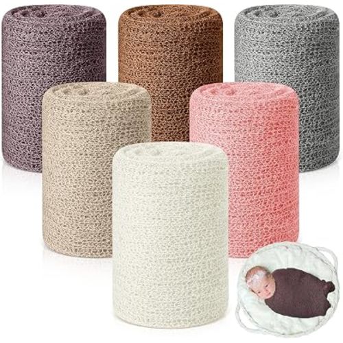 Tudomro 6 Pcs Newborn Photography Props Baby Stretch Wraps, Fresh Color