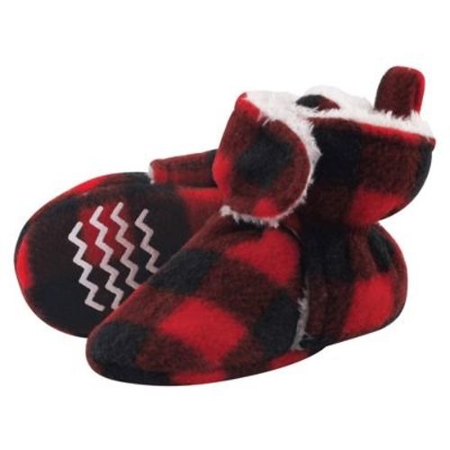 Hudson Baby Baby and Toddler Cozy Fleece and Faux Shearling Booties, Black Red Plaid, 18-24 Months