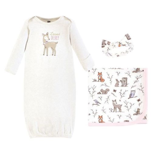 Hudson Baby Infant Girl Gown, Swaddle Blanket and Cap or Headband, Enchanted Forest, 0-6 Months