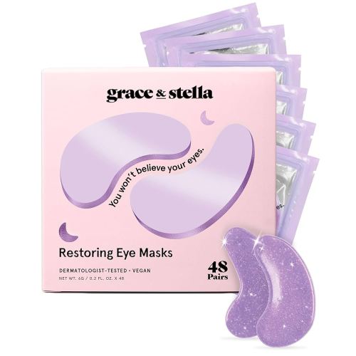 grace & stella Retinol Under Eye Patches for Puffy Eyes and Dark Circles - Restoring Gel Under Eye Masks with Hyaluronic Acid - Vegan Cruelty-Free Skincare, Birthday Gifts for Women (Purple, 48 Pairs)