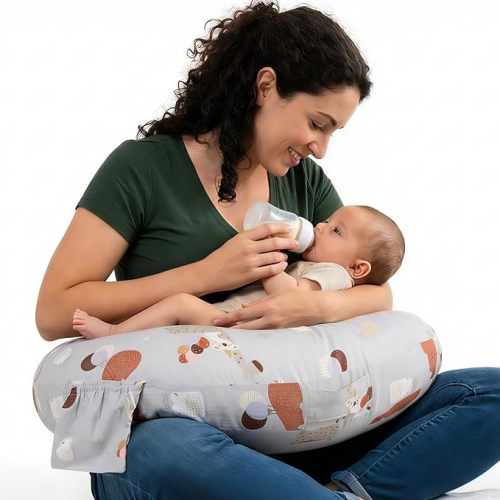 Plus Size Nursing Pillow Wider Support, Breastfeeding Pillow with Adjustable Strap Fit All Body Type, Ergonomic Breast Feeding Pillow, Baby Feeding Pillow for Mom- Max Size/Animal Gray