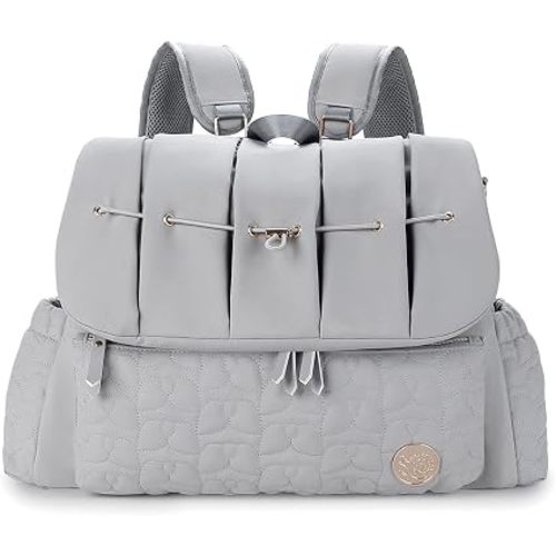 Lmbabter Diaper Bag Backpack Convertible Messenger Bag Travel Backpack Maternity Bags Stylish Baby Bag with Changing Pad for Mom (Gray)