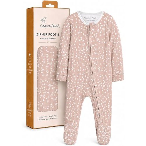 Copper Pearl Zip-Up Footie Baby Pajamas – Soft Newborn Onesies for Boys & Girls, Tag-Free with Two-Way Zipper Baby Sleepers for Newborn - 24 Months, Fawn