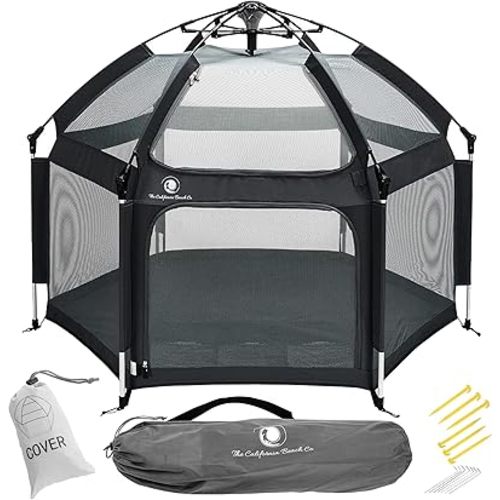 POP 'N GO PLAYPEN - Indoor & Outdoor Baby Playpen for Babies and Toddlers - Baby Beach Tent, Foldable, Portable W/Canopy, Travel Bag, & Mosquito Net - Pop Up Pack and Play Tent (Black)