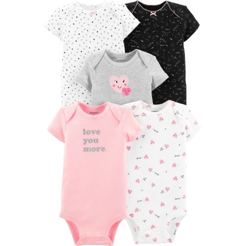 5-Pack Heart Original Bodysuits - 6M - Ivory/Pink/Black