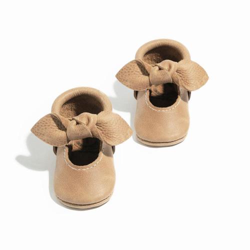 Weathered Brown Knotted Bow Baby Shoe