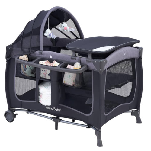 Pamo Babe Baby Playard with Canopy, Portable Crib with Changing Table
