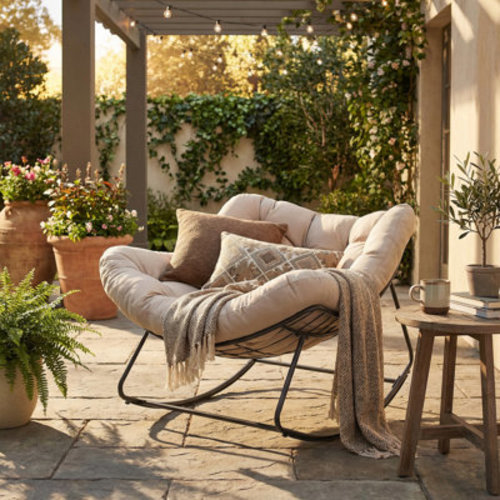 Ebern Designs Outdoor Oversize Papasan Rocking Chair with Thick Cushion & Reviews | Wayfair