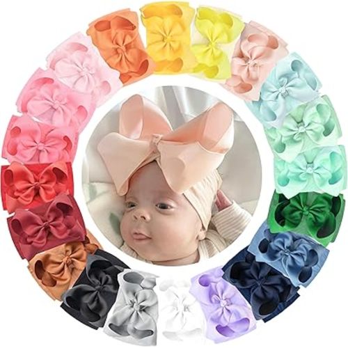 CÉLLOT 20 Colors Baby Bow Wide Turban Headbands Girls Big 6 inches Hair Bows Head Wraps Newborn Infants Toddlers Hairbands