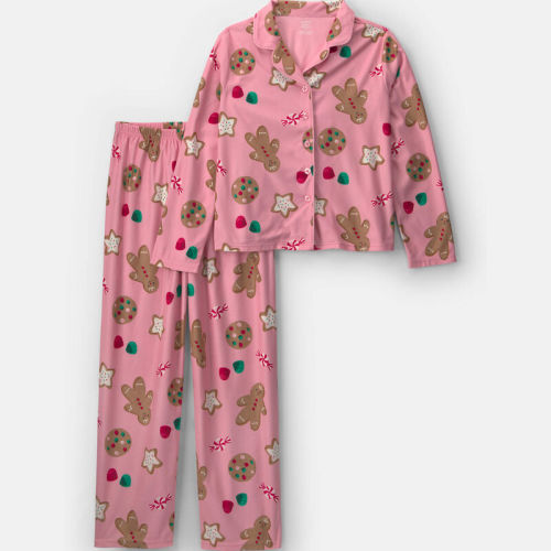 Adult 2-Piece Christmas Gingerbread Fleece Loose Fit Pyjama Set - Pink | Carter’s Oshkosh Canada
