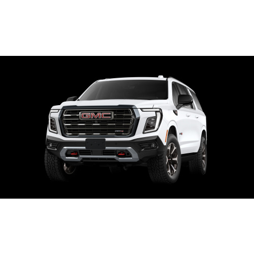2026 Yukon AT4 Ultimate with Captain chairs, summit white with black and red interior.