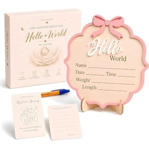 Baby Name Sign For Nursery – Hello World Newborn Sign Beautiful 3D Wood Baby Announcement Sign with with Vintage Delicate Engraved Details for Newborn Photos, Social Media Reveals & Nursery Décor