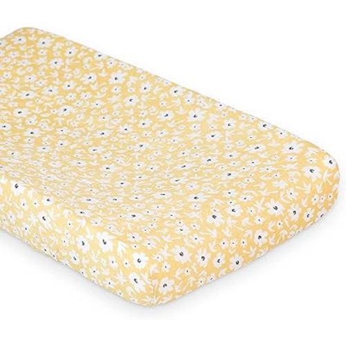 Lulujo Muslin Change Pad Cover - Fitted Changing Pad Cover for Boys and Girls -32"x17", 1 Pack (Yellow Wildflowers)