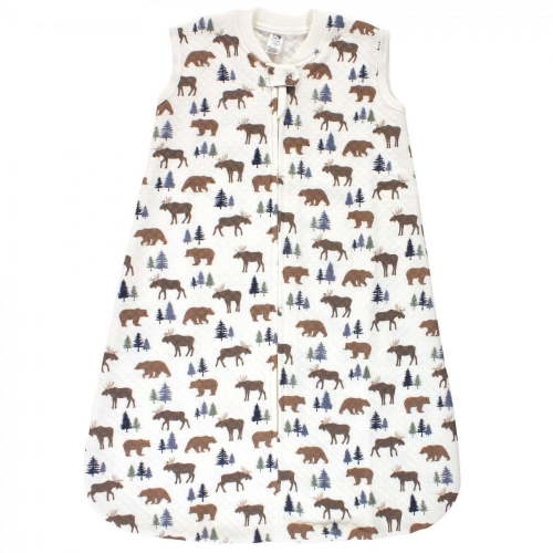 Hudson Baby Infant Boy Premium Quilted Sleeveless Sleeping Bag and Wearable Blanket, Moose Bear, 0-6 Months