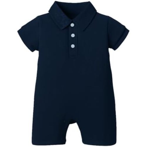 DEFAHN Baby Boy Polo Romper Short Sleeve Solid Bodysuit Jumpsuit Collared Onsies Pique Infant One-Piece Outfit