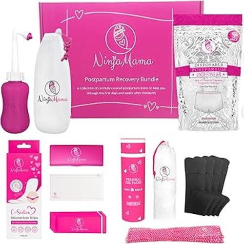 Ninja Mama C-Section Recovery Kit – Includes Peri Bottle, Silicone Scar Strips, Postpartum Underwear (5 Pack) & Hot Cold Therapy Packs – Essentials for C-Section Healing