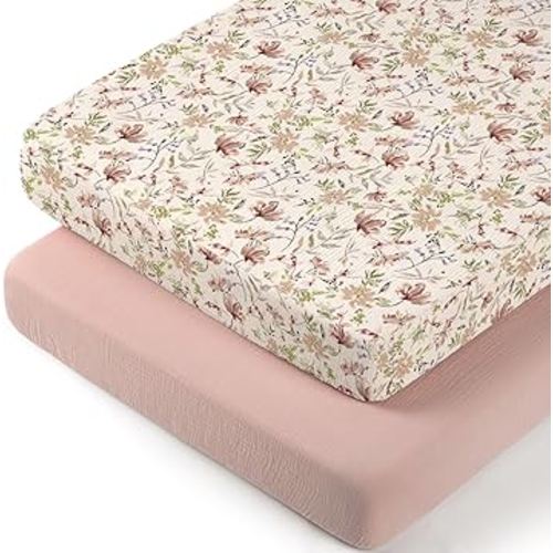 lulumoon Baby Bassinet Sheets Muslin: Cotton Bedside Bassinet Sheets Floral for Girls - Fitted for Bedside Sleeper Mattress