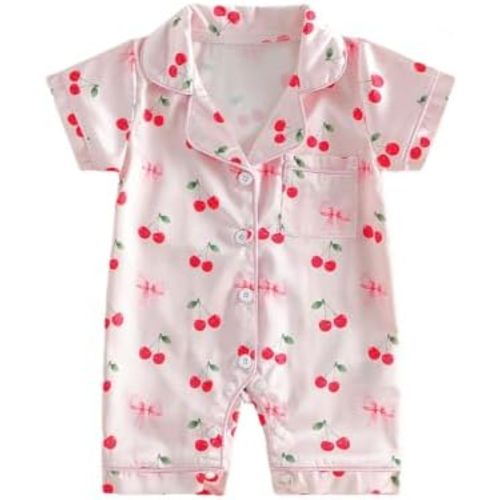 Kuriozud Baby Girl Boy Romper Pajamas Onesie Short Sleeve Button Down Pjs Infant Lapel Sleepwear Nightwear Summer