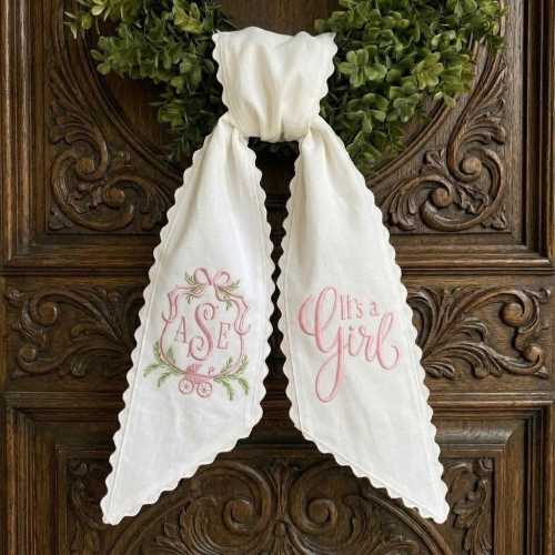 Personalized Baby Girl Wreath Sash, It's a Girl Monogram Door Hanger, Nursery Decor, Hospital Welcome Ribbon, Baby Shower Gift
