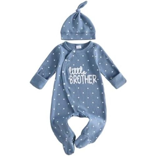 Little Sister Little Brother Newborn Baby Girl Boy Fall Outfits Polka Dot Mitten Cuffs Long Sleeve Jumpsuit Romper