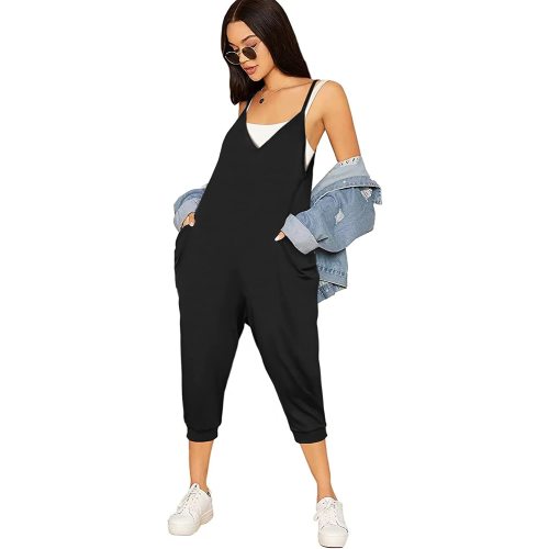 ZHUOFEI Women’s Casual Overalls Jumpsuits Loose Sleeveless Adjustable Spaghetti Strap Wide Leg Long Pants Romper with Pockets