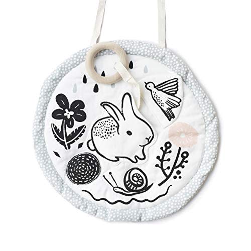 Wee Gallery Meadow Activity Pad Organic Baby Play Mat with Sensory Toys, High Contrast Newborn Essentials Soft Tummy Time Mat for Babies 0-12 Months, Visual and Motor Skill Development Toy