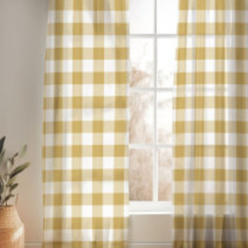 Farmhouse Gingham Golden Yellow Nursery Kids Blackout Curtains | Zazzle