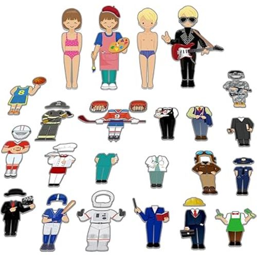 SpriteGru 56 PCS Magnetic Dress-up Pretend Play Doll Set with 21 Occupations Jobs, Perfect for Preschool Learning