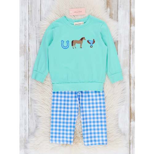 Horsing Around Embroidered Gingham Outfit